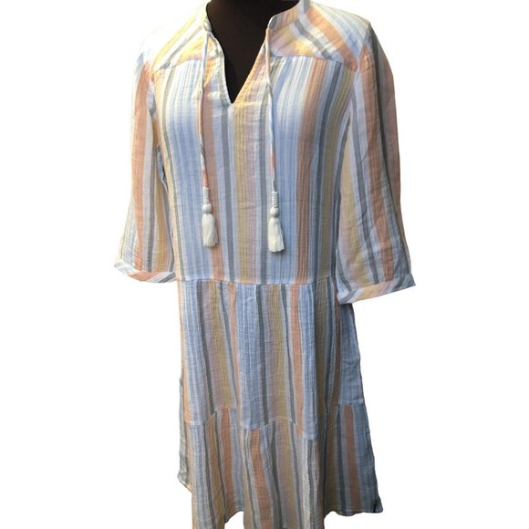 Womens Soft Surroundings Dress Sz Med, Drop Waist, Striped - Picture 1 of 6